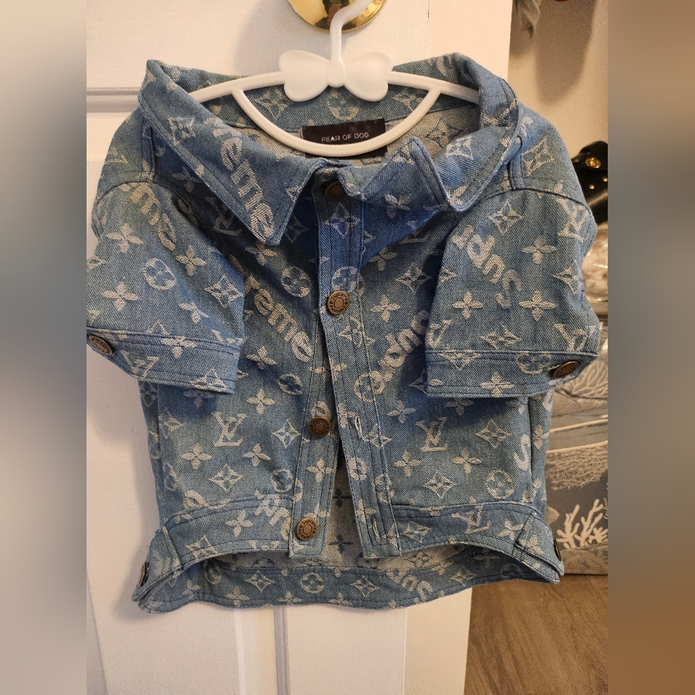Dog FASHION Supreme x Louis Vuitton Denim Trucker Jacket - Blue - Picture 3 of 4